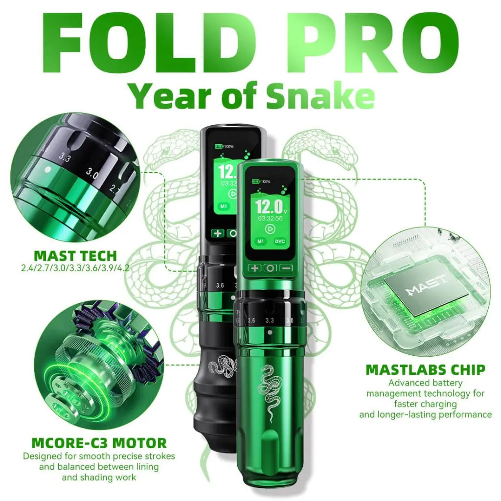 Tattoo Kit | Dragonhawk Fold Pro Year of Snake Edition Tattoo Machine Pen Wireless Professional Bundle - Tattoo Machine - FYT Tattoo Supplies New York
