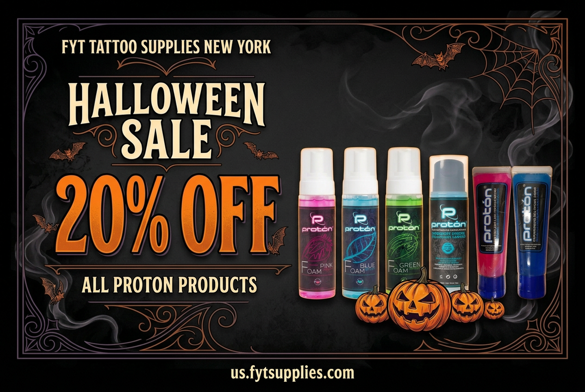Landscape Halloween website banner featuring Proton products at 20% off