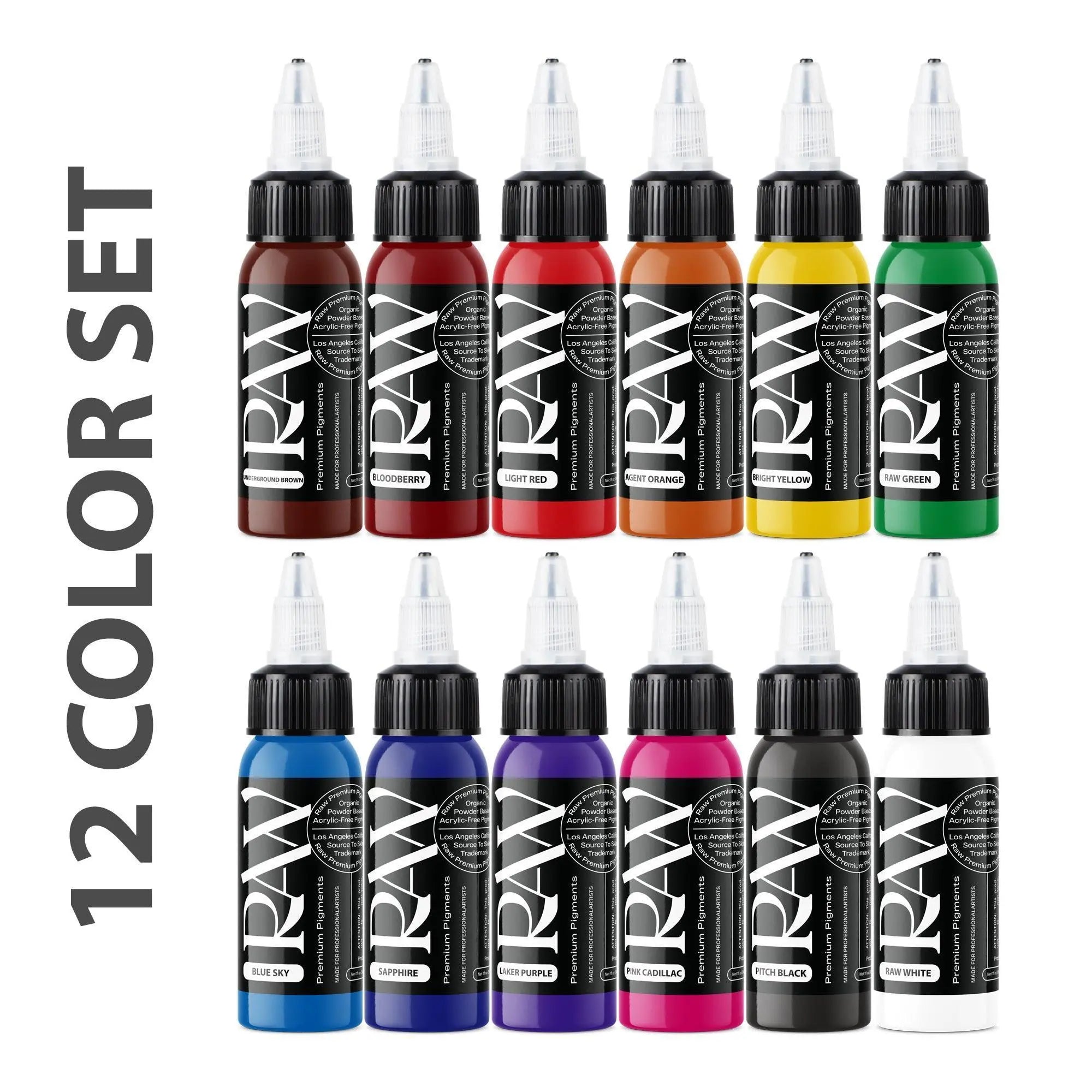 Raw Ink 12 Color Set - FYT Tattoo Supplies New York